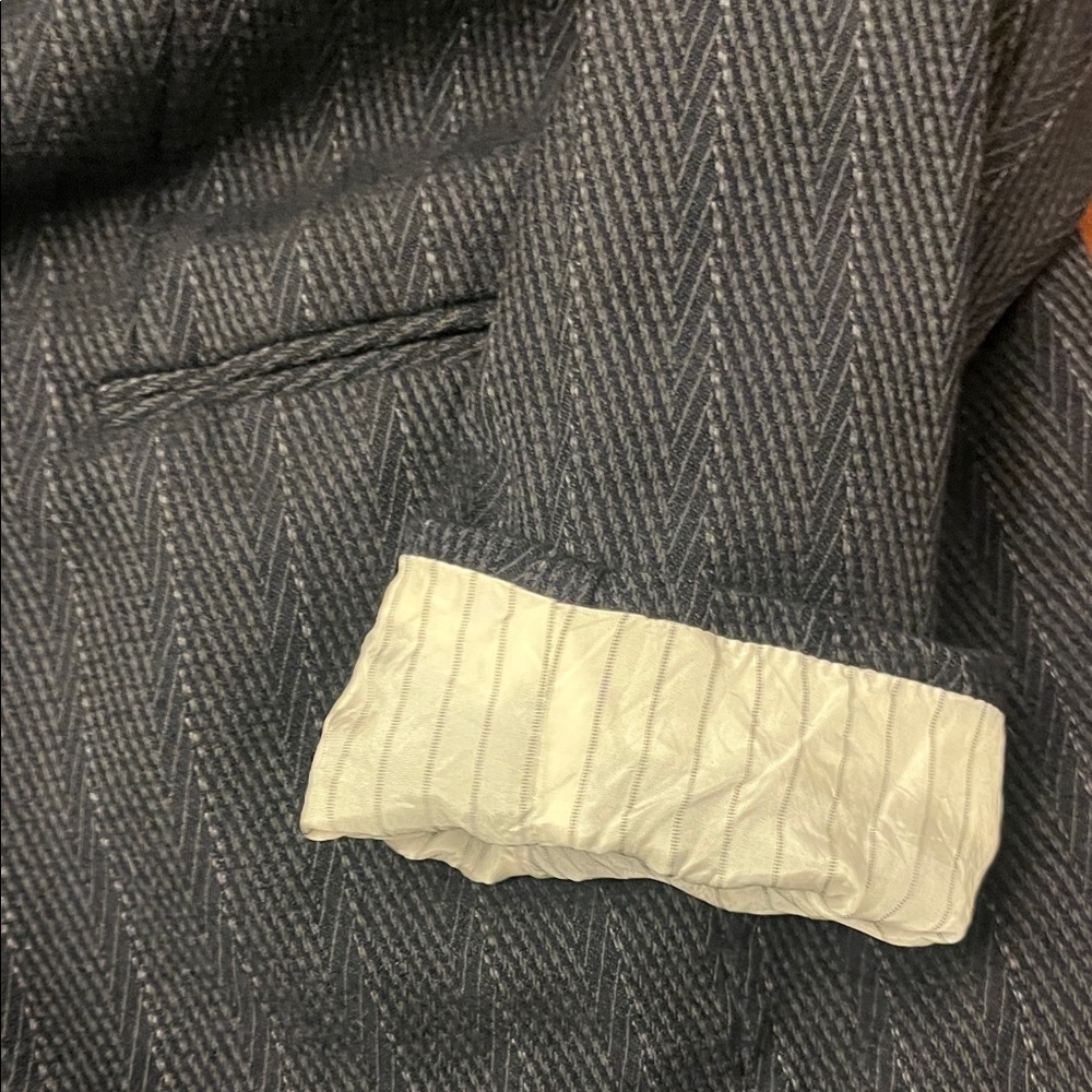 LUBIAM Italy Vintage Double Breasted Blazer Peak Lapel Navy Pinstripe LARGE - Picture 11 of 12